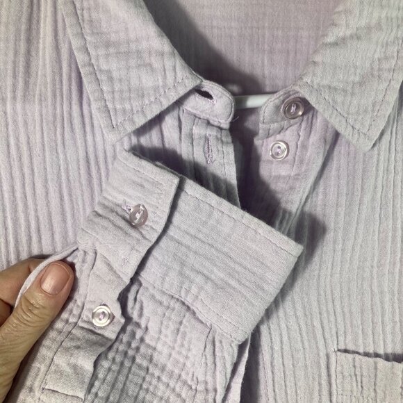 Womens Social Standard Gauze Long Sleeve Button Shirt Lilac L Cotton Pockets Rol - Picture 3 of 10